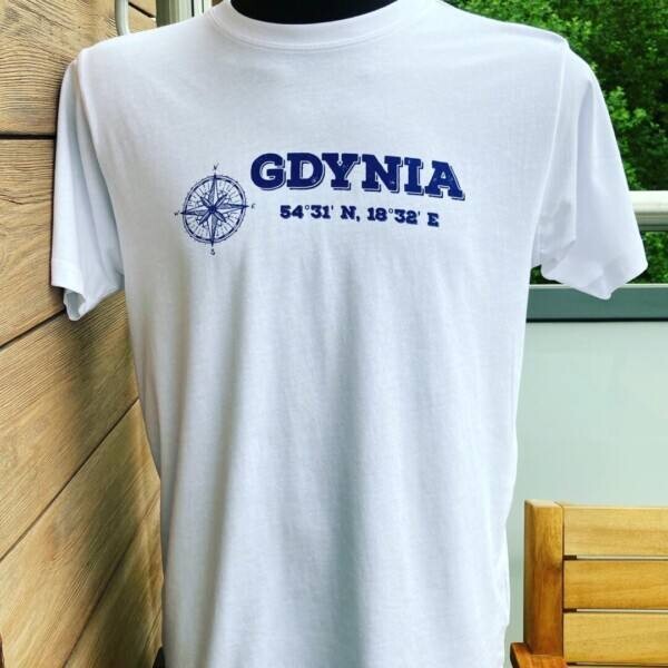 I Love Gdynia - najlepszy sklep z pamiątkami - Koszulka biała  Gdynia współrzędne