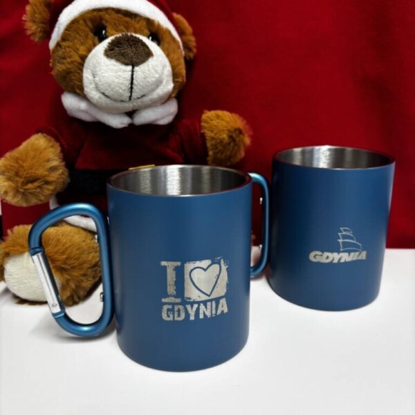 I Love Gdynia - najlepszy sklep z pamiątkami - Kubek niebieski z karabińczykiem Gdynia