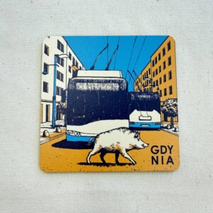 I Love Gdynia - najlepszy sklep z pamiątkami - Podkładka pod kubek Gdynia dzik i trolejbusy