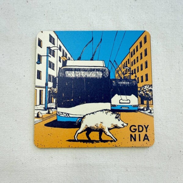 I Love Gdynia - najlepszy sklep z pamiątkami - Podkładka pod kubek Gdynia dzik i trolejbusy