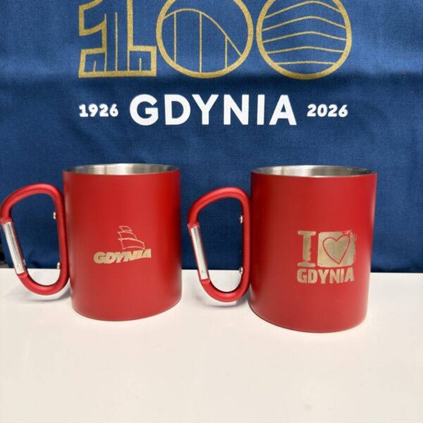I Love Gdynia - najlepszy sklep z pamiątkami - Kubek niebieski Gdynia z karabińczykiem