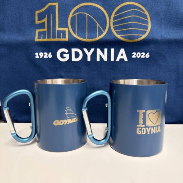 I Love Gdynia - najlepszy sklep z pamiątkami - Kubek biały Gdynia z karabińczykiem