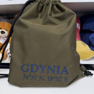 I Love Gdynia - najlepszy sklep z pamiątkami - Worek/plecak khaki "Gdynia współrzędne"